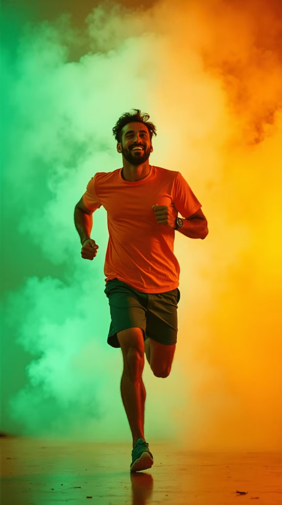 ورزشکاری مرد در حال دویدن با انرژی و انگیزه بالا