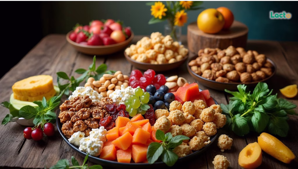 سفره رنگارنگ و چیده شده پذیرایی برای عید نوروز برای دورهمی با حفظ سلامتی و بدون اضافه وزن