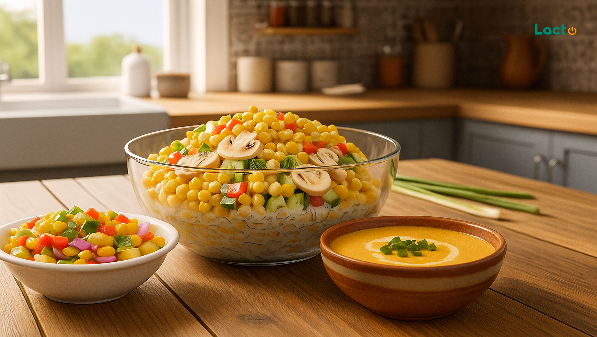 آشپزی با لاکتو – ۳ دستور غذای رژیمی و فوری با ذرت – سالاد، سالسا و سوپ بدون خامه