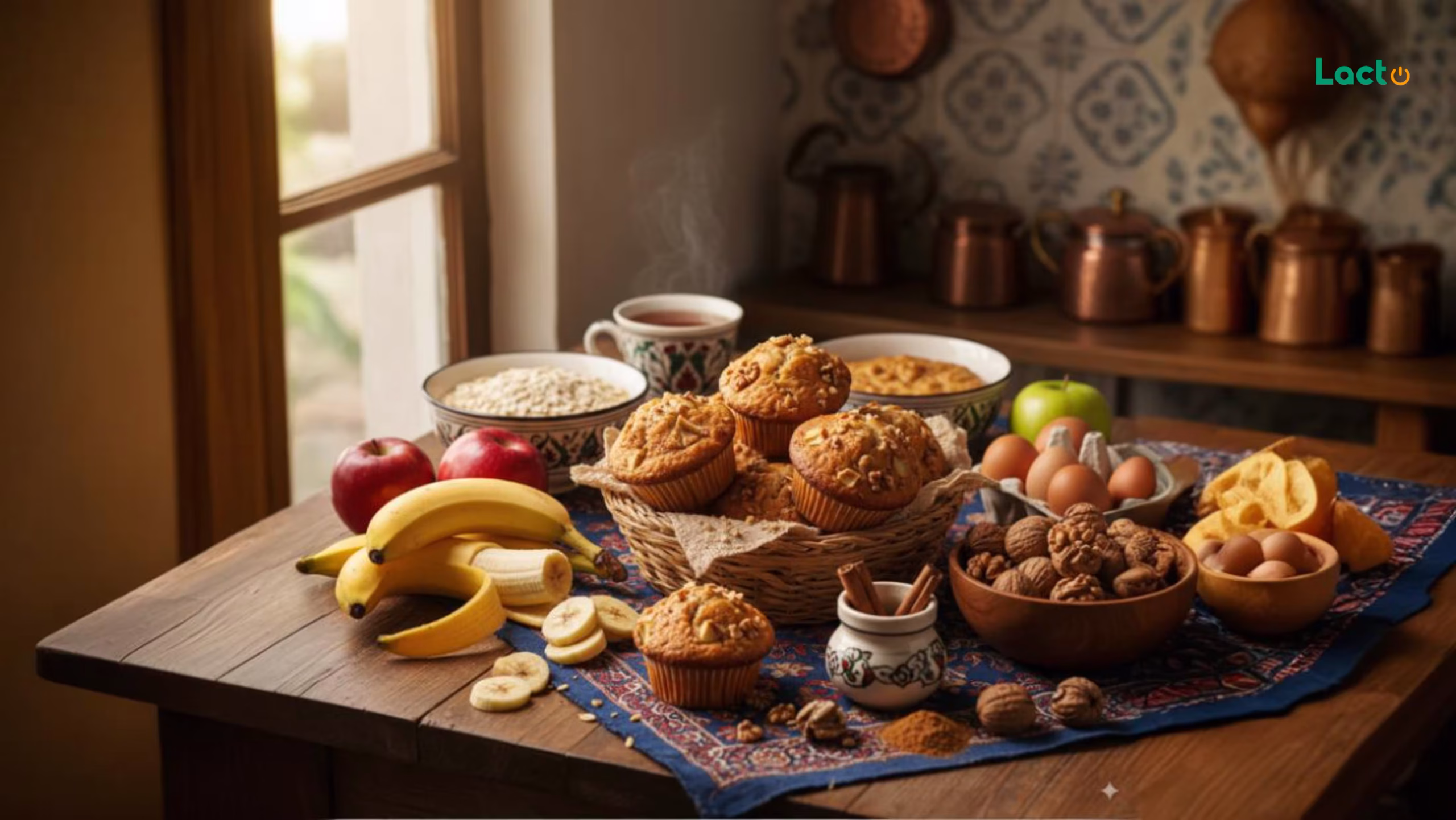 آشپزی با لاکتو – مافین سیب و موز: یه شیرینی خونگی سالم و خوشمزه